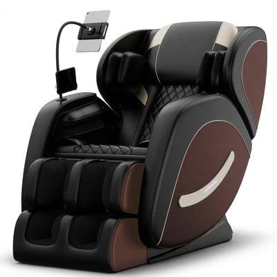 Full Body Massage Chair Recliner with Zero Gravity, Leather Massage Chair with Air Pressure, 8 Massage Fix Rollers, Heating, Airbag, Bluetooth, Retractable Footrest for Relaxion, Brown+Black