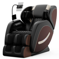 Full Body Massage Chair Recliner with Zero Gravity,  Leather Massage Chair with Air Pressure, 8 Massage Fix Rollers, Heating, Airbag, Bluetooth, Retractable Footrest for Relaxion, Brown+Black