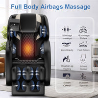 Full Body Massage Chair Recliner with Zero Gravity,  Leather Massage Chair with Air Pressure, 8 Massage Fix Rollers, Heating, Airbag, Bluetooth, Retractable Footrest for Relaxion, Brown+Black