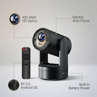 Smart Projector Battery+ Full HD 1080P Support 400ANSI BT5.0 Android Projector Auto Keystone Electric Focus Built-In Battery — Feature Infographic
