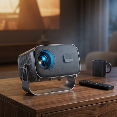 Smart Projector, Native 1080P with 4K Support, Wifi Bluetooth, Auto Focus, Keystone Correction, 360° Stand, 300'' Display for Home Theater