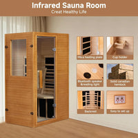 Infrared Sauna Home Sauna, Indoor Far Infrared Saunas for Home, 1 Person Canadian Hemlock Wooden Spa Room, 950W, Customized