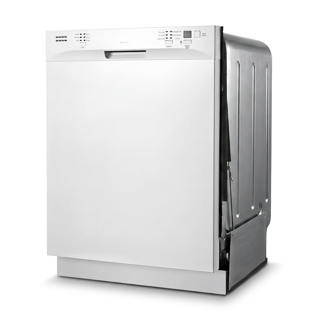 24 In. White Front Control Smart Dishwasher Digital 120-Volt Stainless Steel Tub with Steam Cleaning — Studio Shot