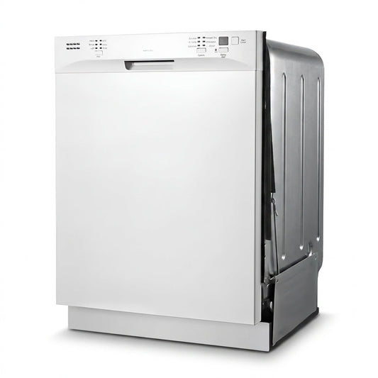 24 In. White Front Control Smart Dishwasher Digital 120-Volt Stainless Steel Tub with Steam Cleaning — Studio Shot
