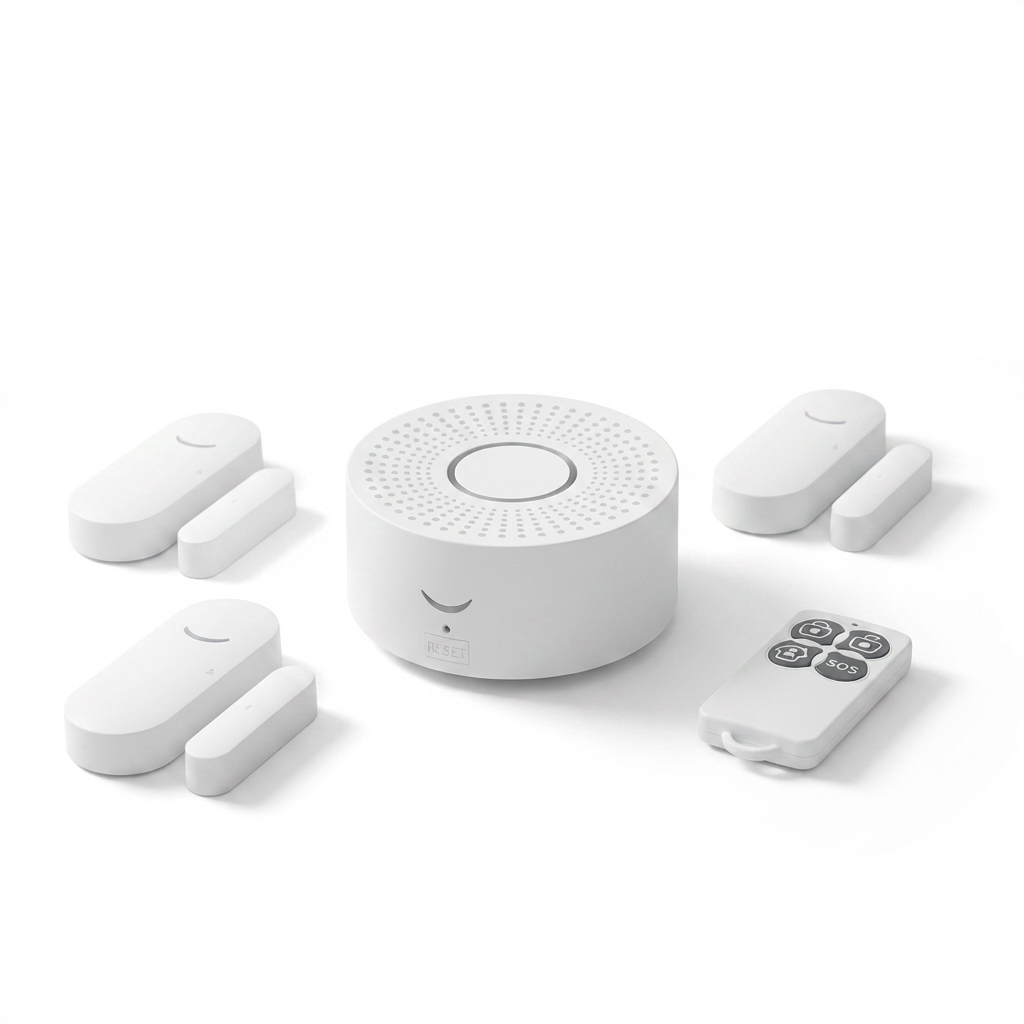 Wireless Wifi Smart Home Automation Security Alarm System with Door Sensor Motion Sensor Smart Life App Burglar Alarm Siren — Studio Shot