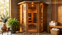 4-Person Cedar Corner Infrared Sauna — Lifestyle